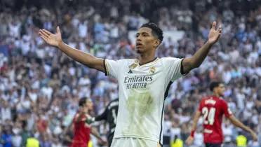 Jude Bellingham celebra un gol en el Santiago Bernabéu. Imagen: DAZN.